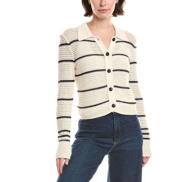 Frame Denim Womens  The Shrunken Cardigan, White - Picture 1 of 3